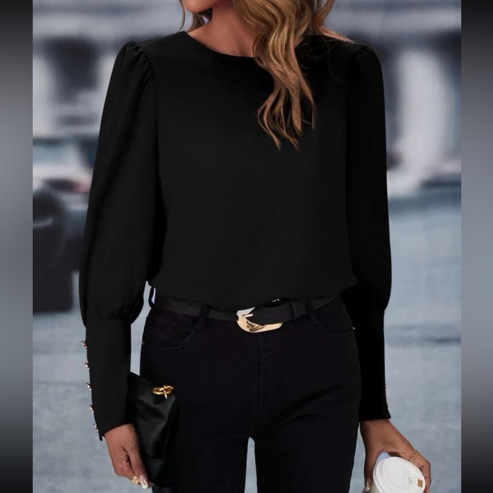 Luxe button back puff sleeve blouse - Picture 5 of 7